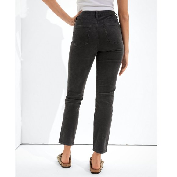 AE Corduroy Mom Jean Dark Grey High Waisted Straight Tapered Stretch Denim Jeans - Picture 3 of 12